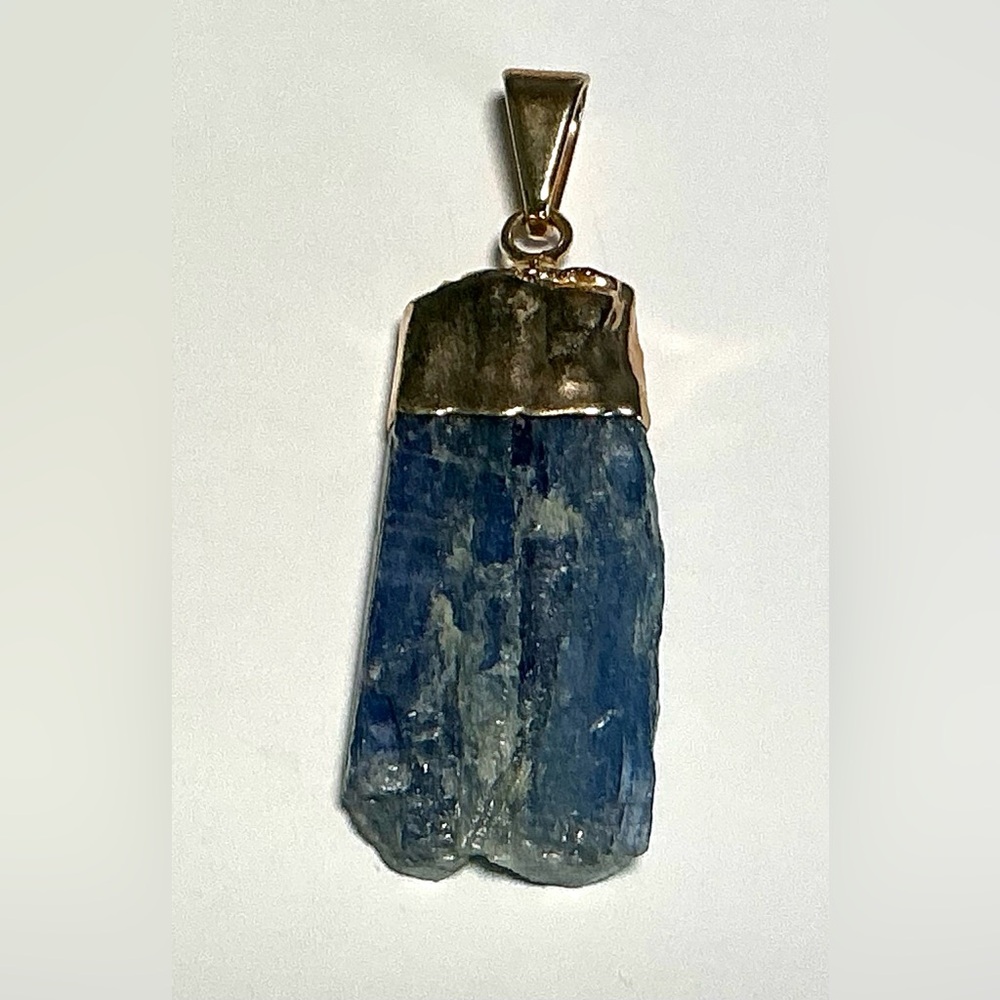 Natural Blue Kyanite Blade/Slice Crystal Pendant. Gold-tone Bail. NWOT